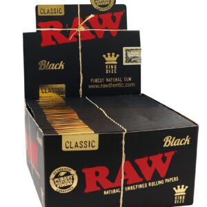 Caja RAW Black King Size – 50 Libritos de Papel Largo Ultra Fino