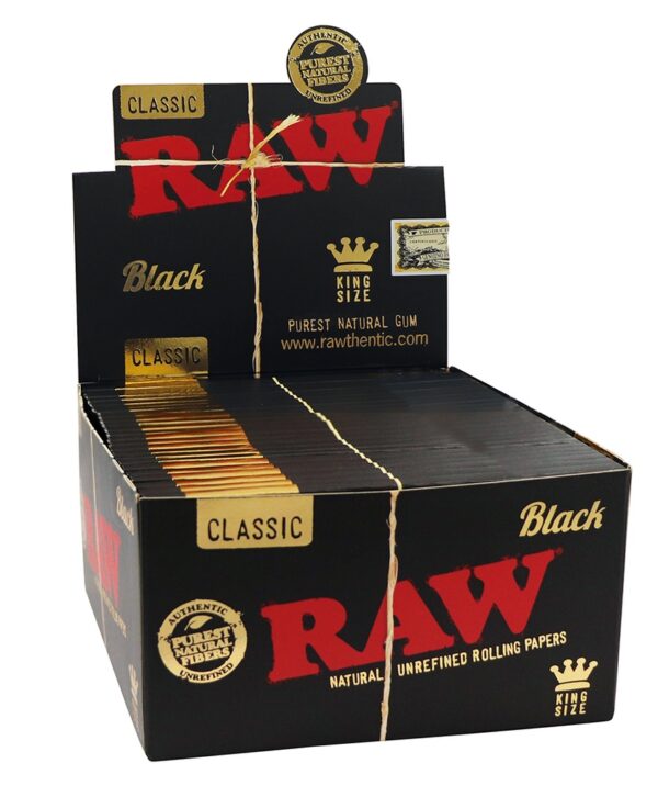 Caja RAW Black King Size – 50 Libritos de Papel Largo Ultra Fino