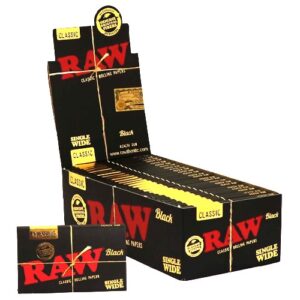 RAW Black Single Wide - Caja de 25 Librillos de Papel Ultra Fino