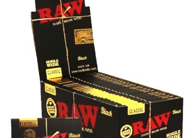 RAW Black Single Wide - Caja de 25 Librillos de Papel Ultra Fino