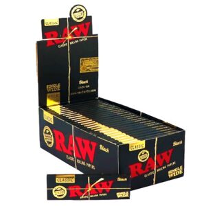 RAW Black Single Wide – Display 50 libritos | Papel ultra fino 70x36 mm sin refinar