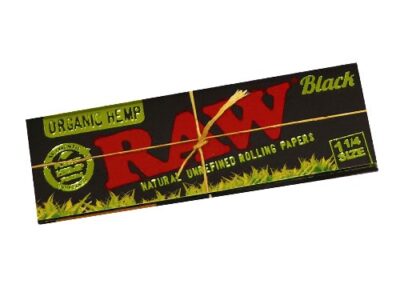 RAW Black Organic 1¼ Display - Caja de 24 librillos | Papel de cáñamo vegano sin refinar