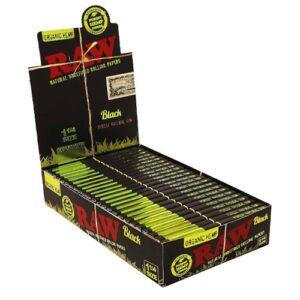 RAW Black Organic 1¼ Display - Caja de 24 librillos | Papel de cáñamo vegano sin refinar