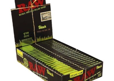 RAW Black Organic 1¼ Display - Caja de 24 librillos | Papel de cáñamo vegano sin refinar