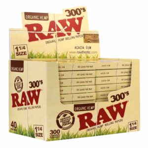 RAW Organic 300 – Papel de liar ecológico 1¼ (Caja 40 libritos)