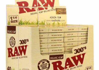 RAW Organic 300 – Papel de liar ecológico 1¼ (Caja 40 libritos)